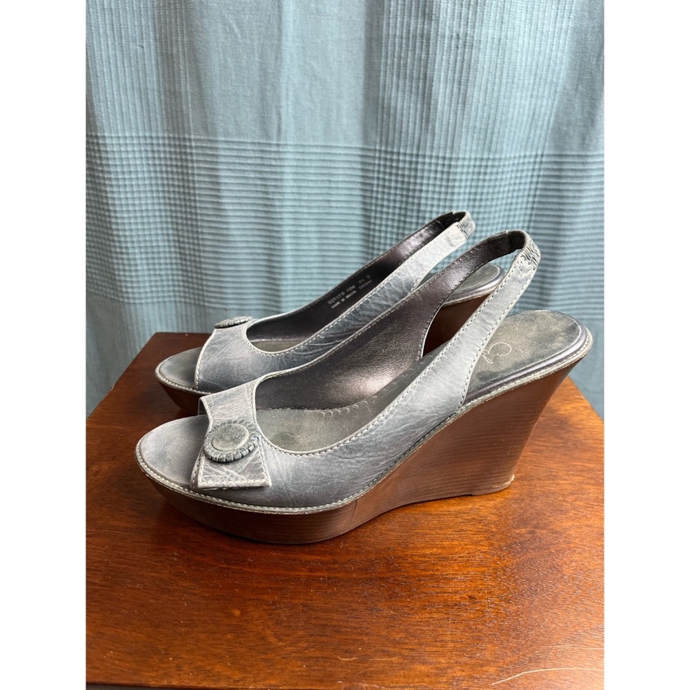 Cole Haan Brenna Sling Denim Calf Wedges 9.5 Heels
